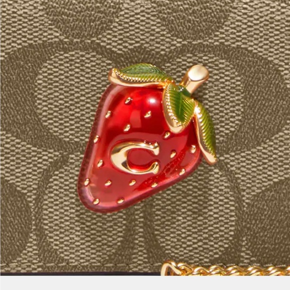 Coach Mini Wallet On A Chain In Signature Canvas With Strawberry - Picture 7 of 7
